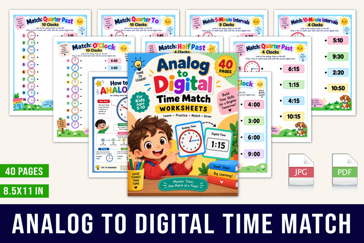 Match Digital & Analog Clocks Learning Workbook