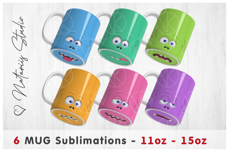 6 Funny Monster Patterns - 11oz-15oz Mouth Bottom Coffee Mug