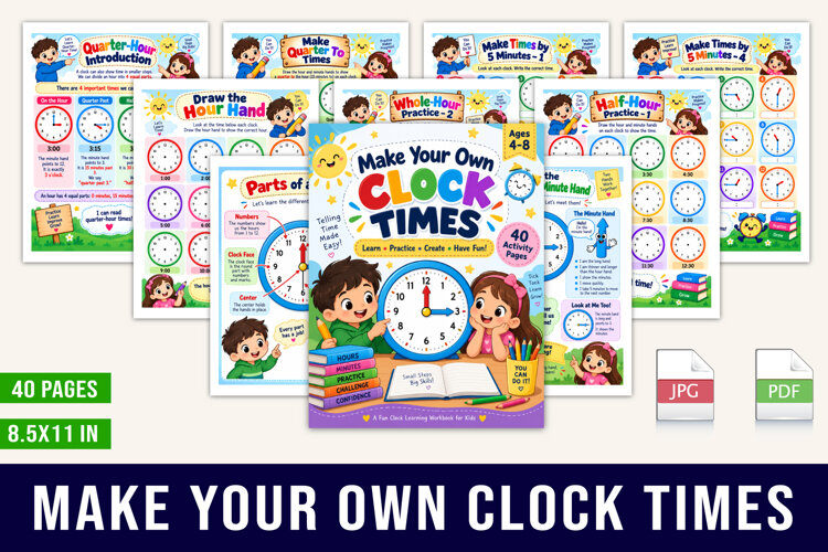 Make Your Own Clock Times Kids’ Time Learning Workbook example image 1