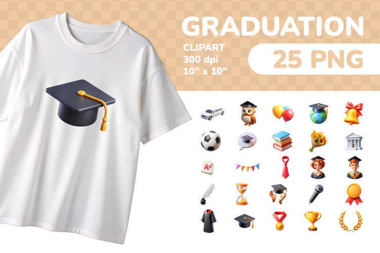 Graduation PNG Clipart Set 25 Items for Sublimation & Print