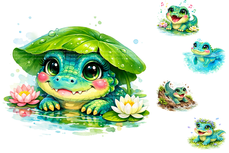 Cute Baby Alligator Clipart Bundle