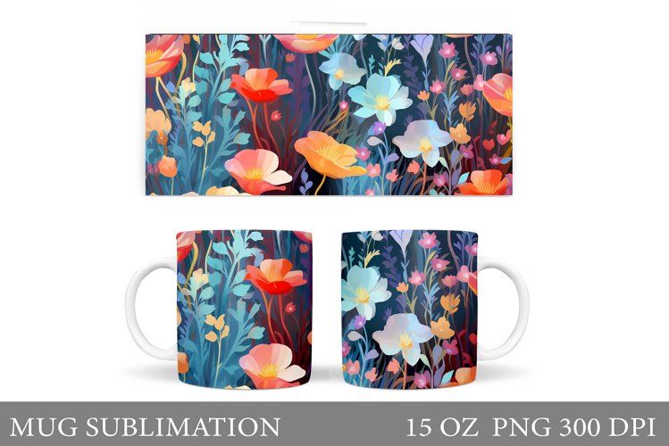 Flowers Mug Wrap Design. Wildflowers Mug Sublimation example image 1