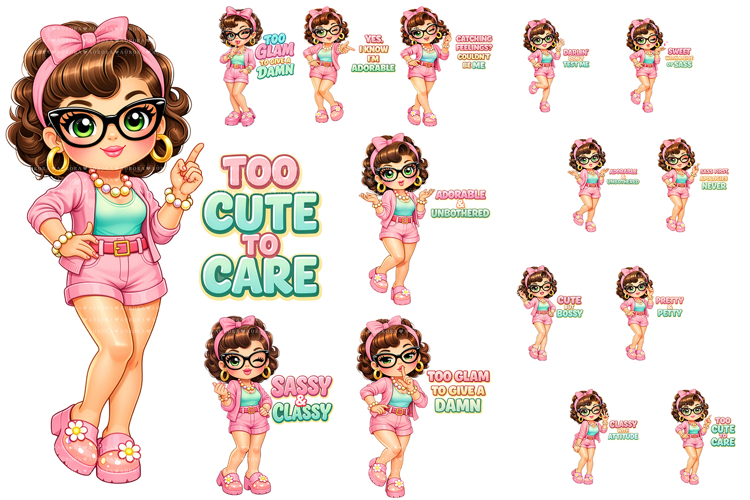 Retro Sassy Pink Glam Girl Sticker PNG Bundle example image 1