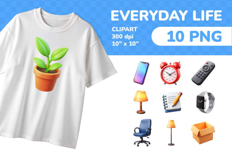 Everyday Life PNG Clipart Set 10 Items for Sublimation