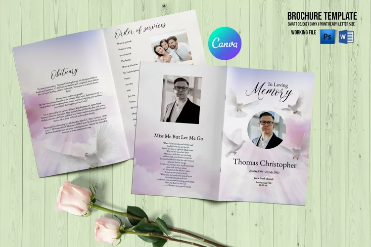 Heaven Dove Funeral Program Template. Word , Psd & Canva