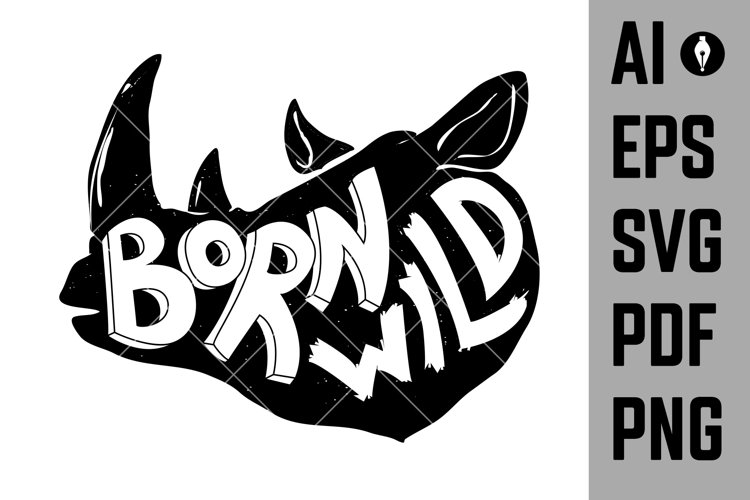 Rhino silhouette with concept text inside Born Wild example image 1