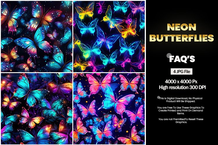 Neon Butterflies Square Coaster - 04 Variations