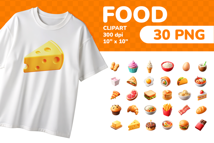 Food PNG Clipart Set 30 Items for Sublimation & Print