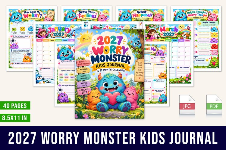 2027 Worry Monster Kids Journal example image 1