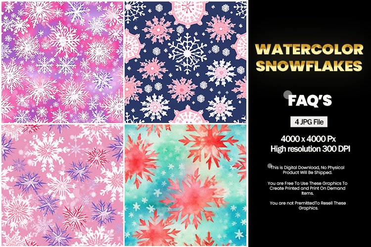 Watercolor Snowflakes Square Coaster - 04 Variations
