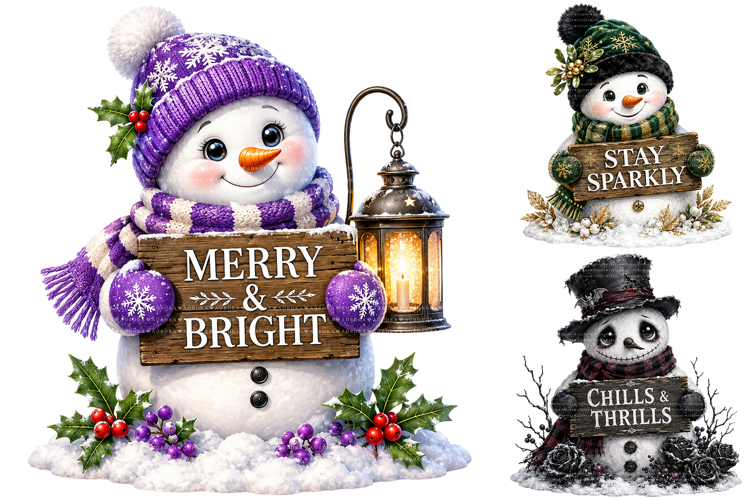 Snowman Christmas Sublimation Clipart Bundle, Winter PNG
