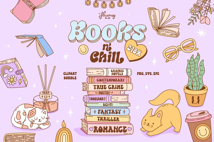Reading Books And Chill Groovy Cozy Clipart Bundle Reading Books And Chill Groovy Cozy Clipart Bundle