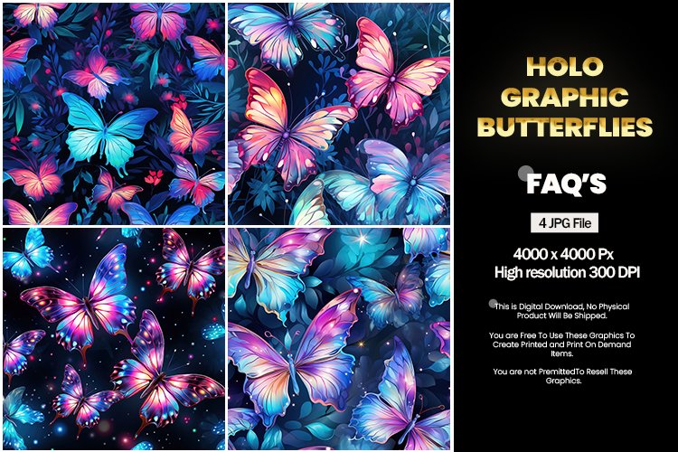 Holographic butterflies Square Coaster - 04 Variations