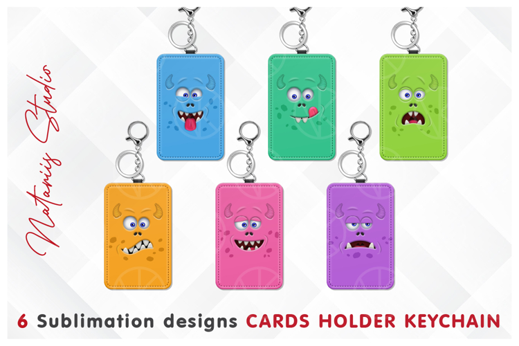 6 Funny Monster Designs - Cards Holder Keychain