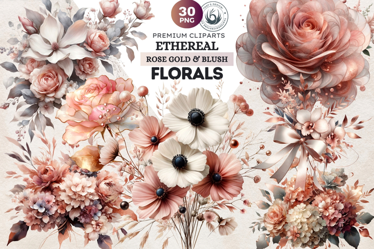 Ethereal Rose gold and blush floral arrangements Clipart PNG