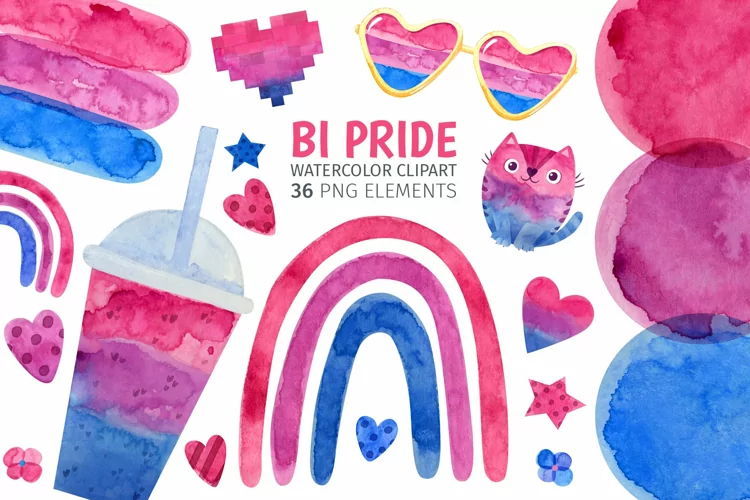Bi pride watercolor clipart for bisexual pride print
