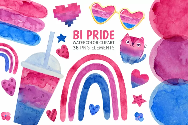 Bi pride watercolor clipart for bisexual pride print