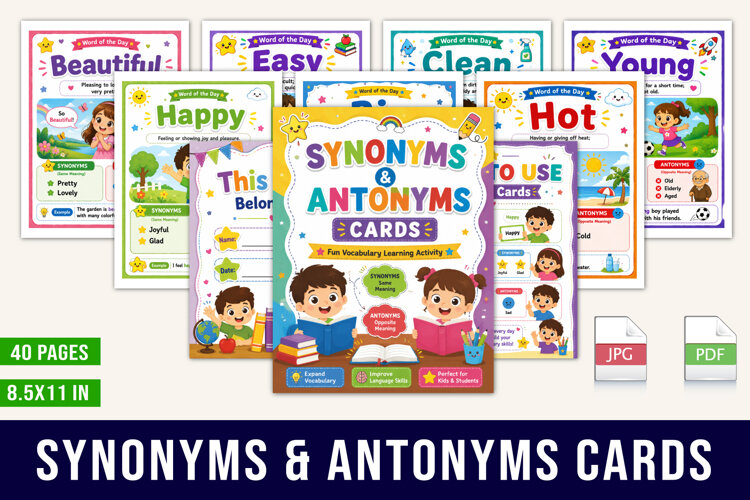Synonyms & Antonyms Cards example image 1