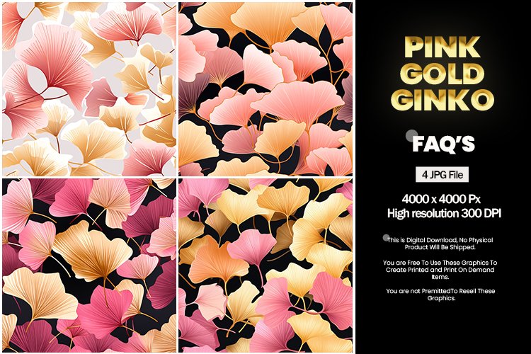 Pink Gold Ginko Square Coaster - 04 Variations