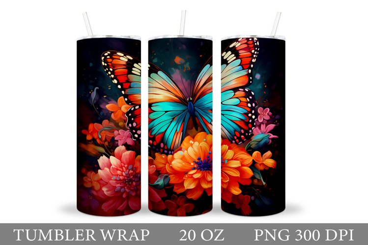 Butterfly Tumbler Sublimation. Flowers Tumbler Design