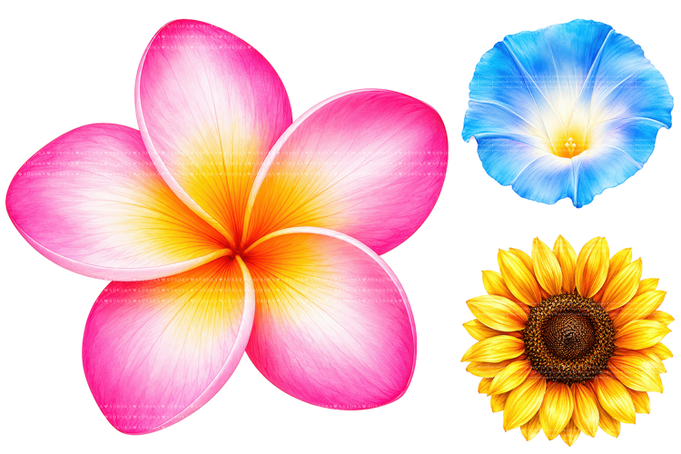 Tropical Watercolor Flower Clipart Bundle