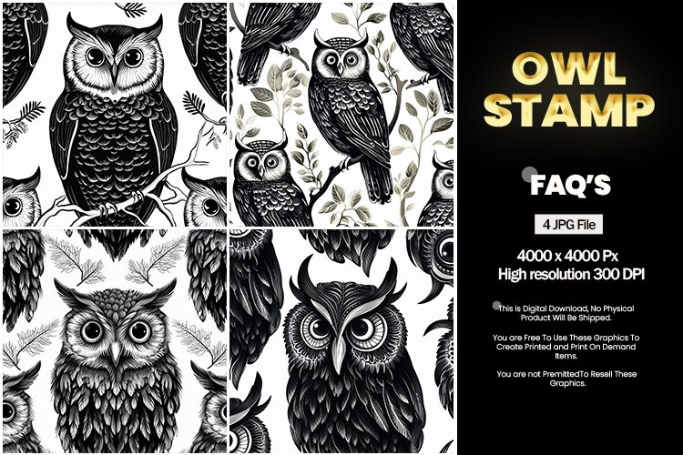Owl Stamp Square Coaster - 04 Variations