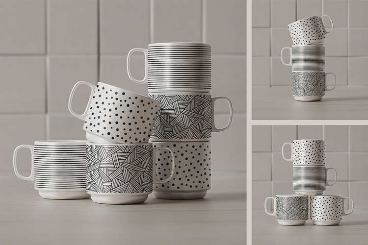 Stackable Ceramic Mugs Mockup