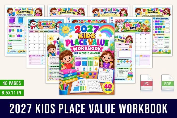 2027 Kids Place Value Workbook example image 1