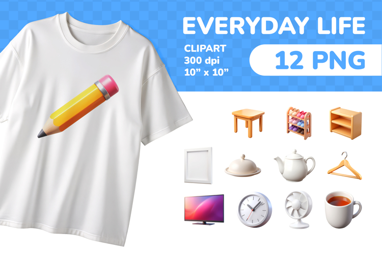Everyday Life PNG Clipart Set 12 Items for Sublimation