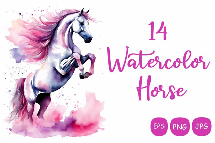 Set of 14 Horse Watercolor Vector