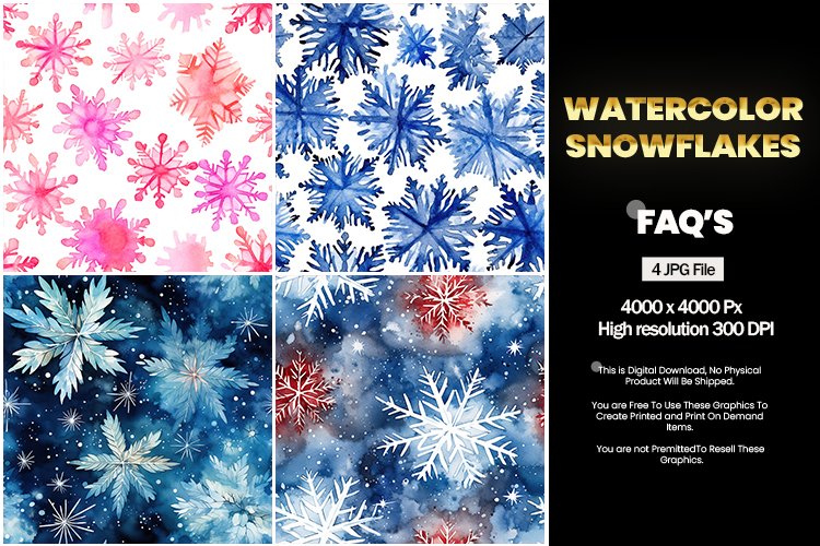 Watercolor Snowflakes Square Coaster - 04 Variations