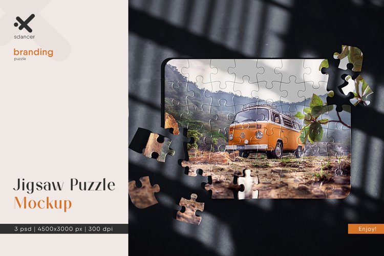 Jigsaw Puzzle On Black Surface Mockup example image 1