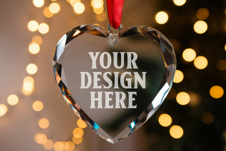 Christmas Heart Crystal Glass Ornaments Mockups