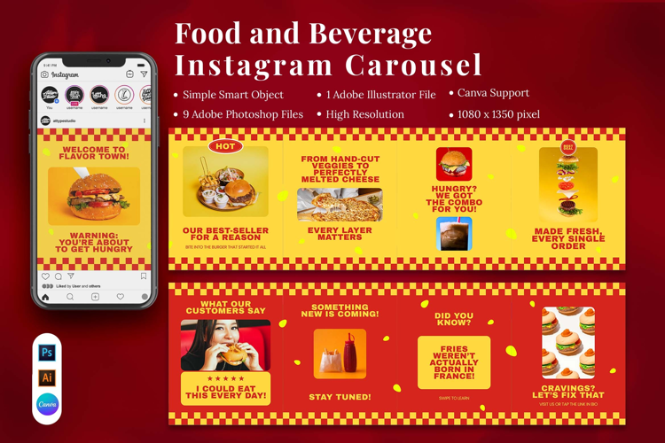 Food and Beverage Instagram Carousel & Canva Template