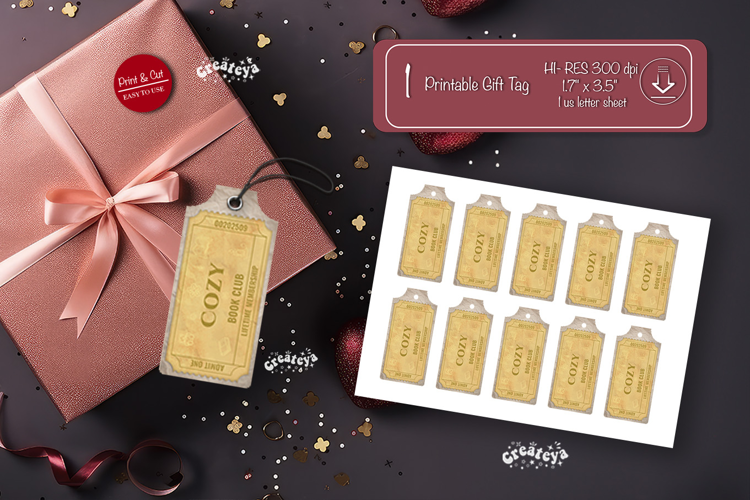 Printable Book Club Ticket Gift Tags Vintage Genre Tags png