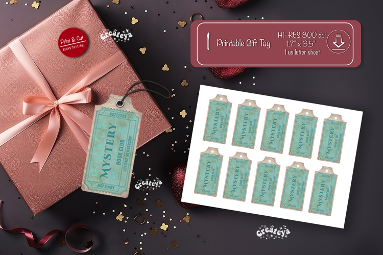 Printable Book Club Ticket Gift Tags Vintage Genre Tags png