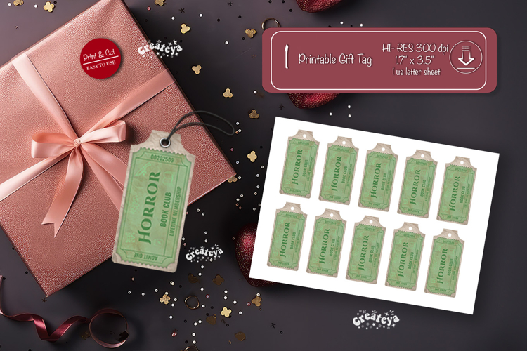 Printable Book Club Ticket Gift Tags Vintage Genre Tags png