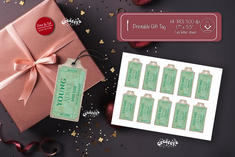 Printable Book Club Ticket Gift Tags Vintage Genre Tags png