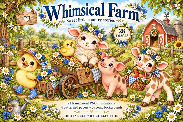 Whimsical Farm Animal Clipart