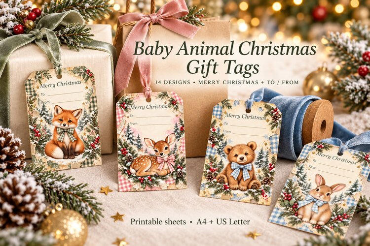 Woodland Christmas Gift Tags Printable example image 1