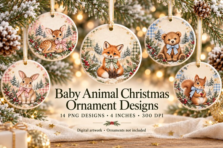 Baby Animal Christmas Ornament PNGs example image 1