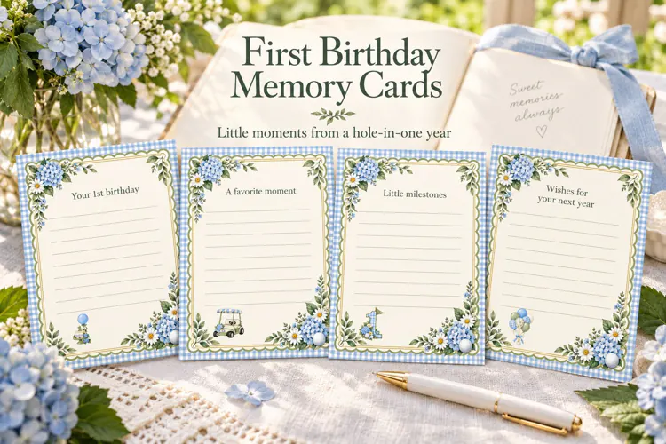First Birthday Memory Cards, Printable Golf Journaling Note