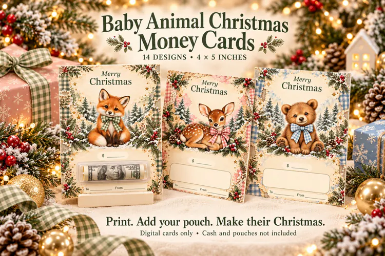Woodland Animals Printable Christmas Money Cards