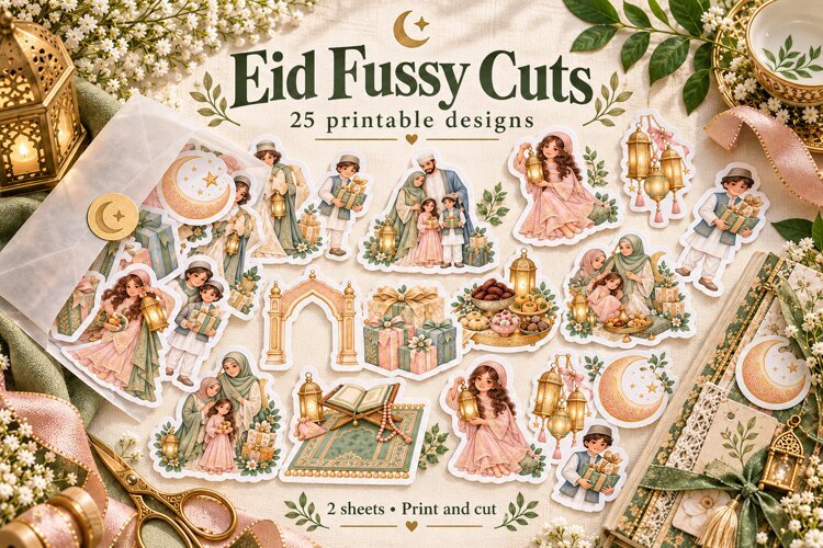 Printable Eid Fussy Cuts, 25 Embellishments example image 1