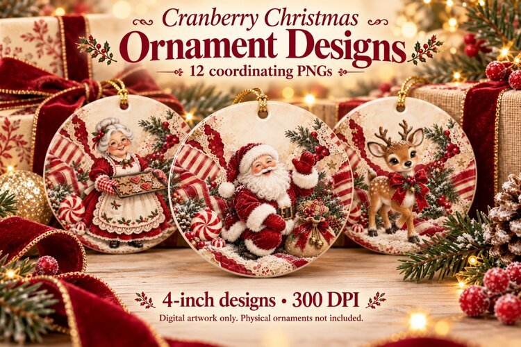 Ornament Sublimation Cranberry Christmas example image 1