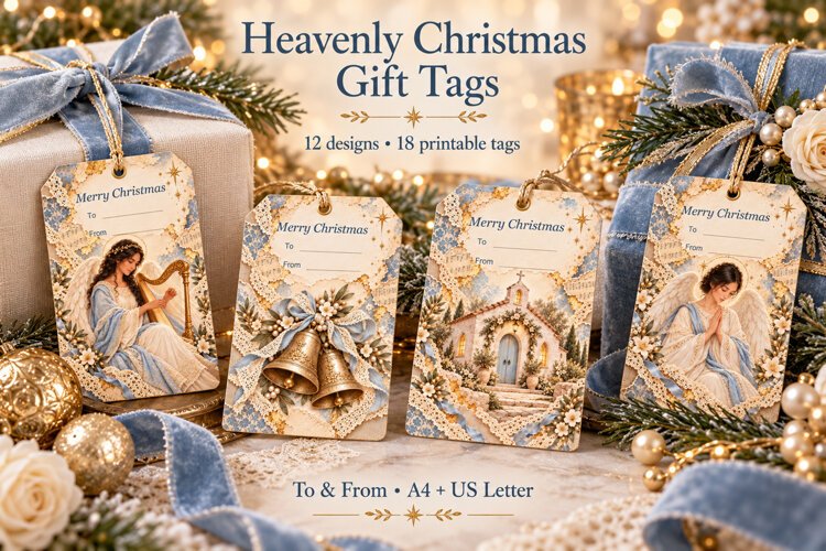 Heavenly Christmas Gift Tags Printable example image 1