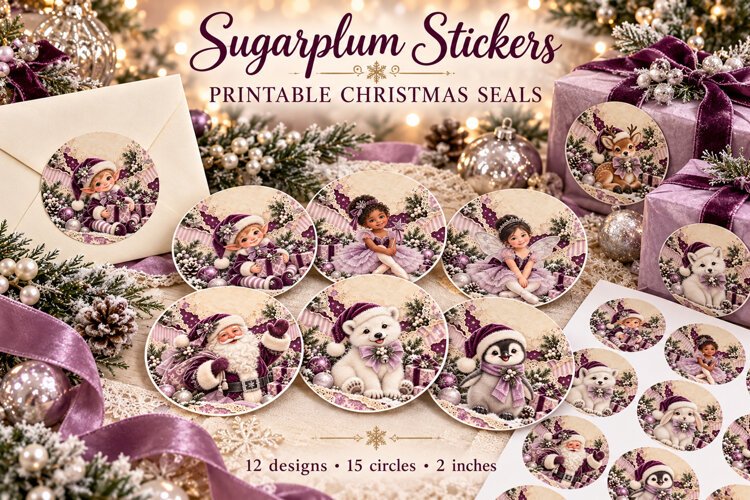 Sugarplum Christmas Round Stickers example image 1