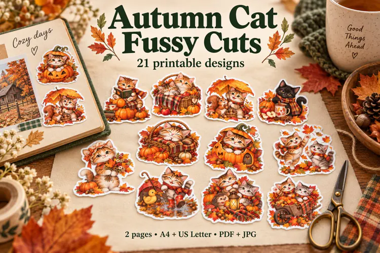 Cozy Autumn Cat Fussy Cut Stickers