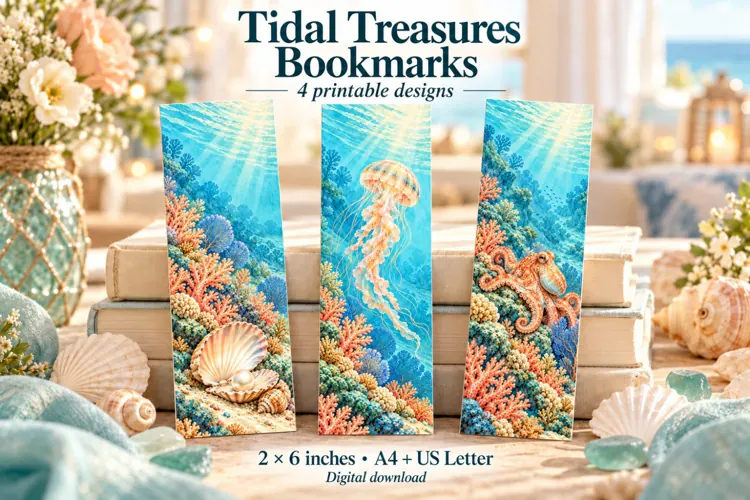 Shell and Jellyfish Printable Bookmarks