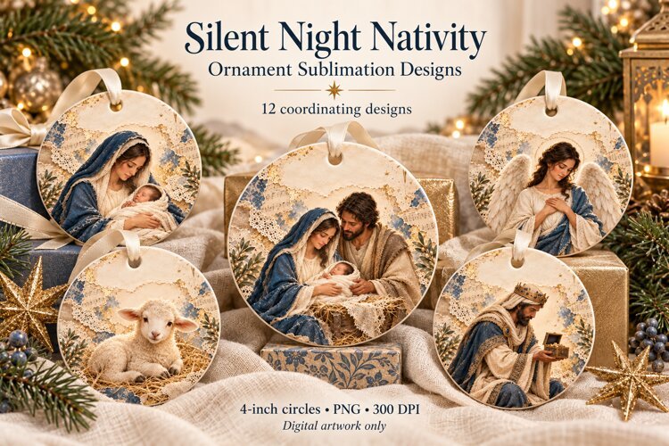 Nativity Ornament Sublimation Designs example image 1